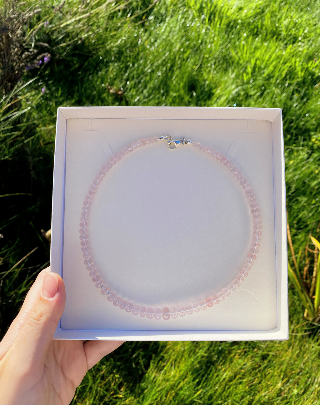 Rose Quartz Beaded Necklace- Sterling Silver