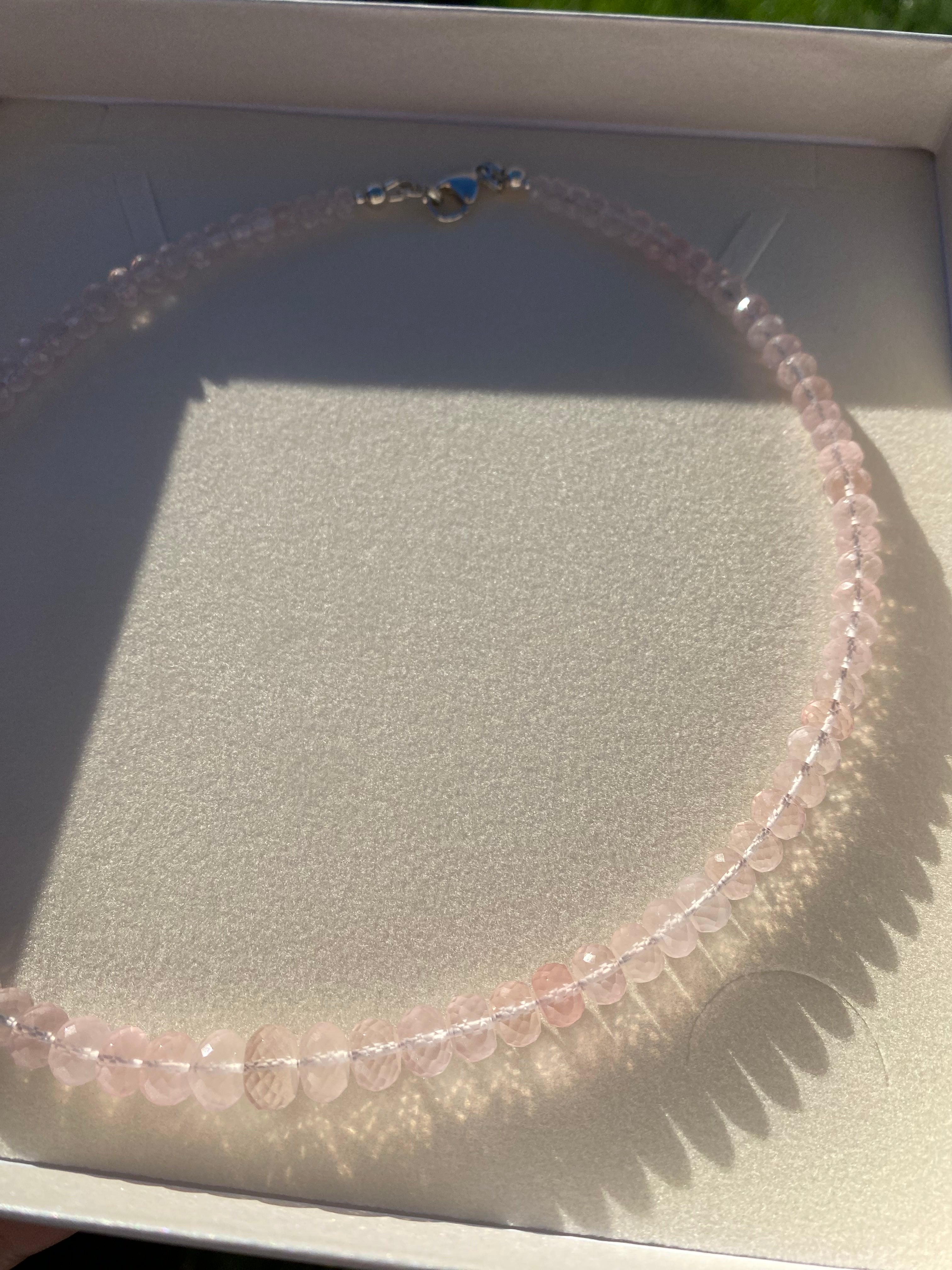 Rose Quartz Beaded Necklace- Sterling Silver