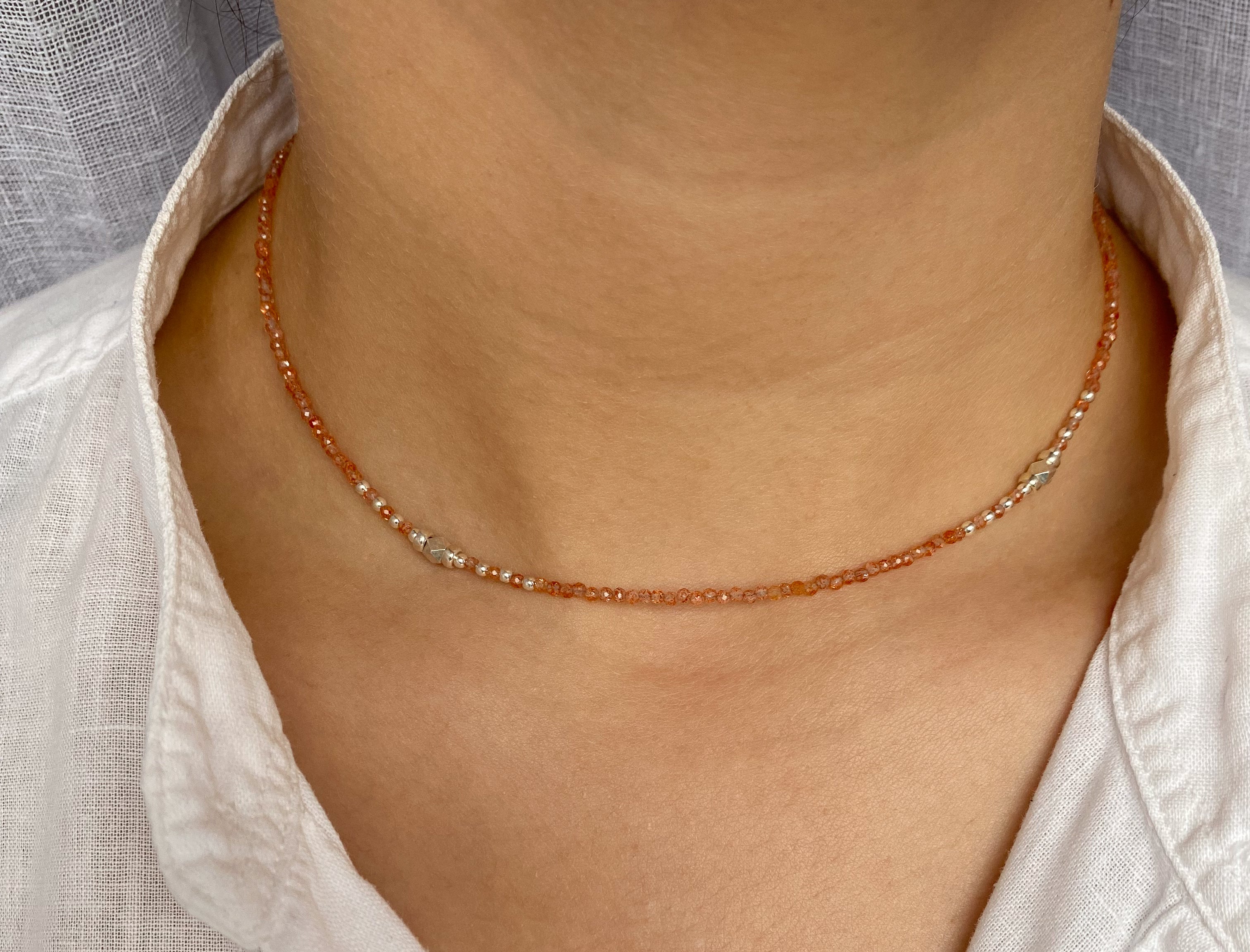Dainty Sunstone Beaded Necklace