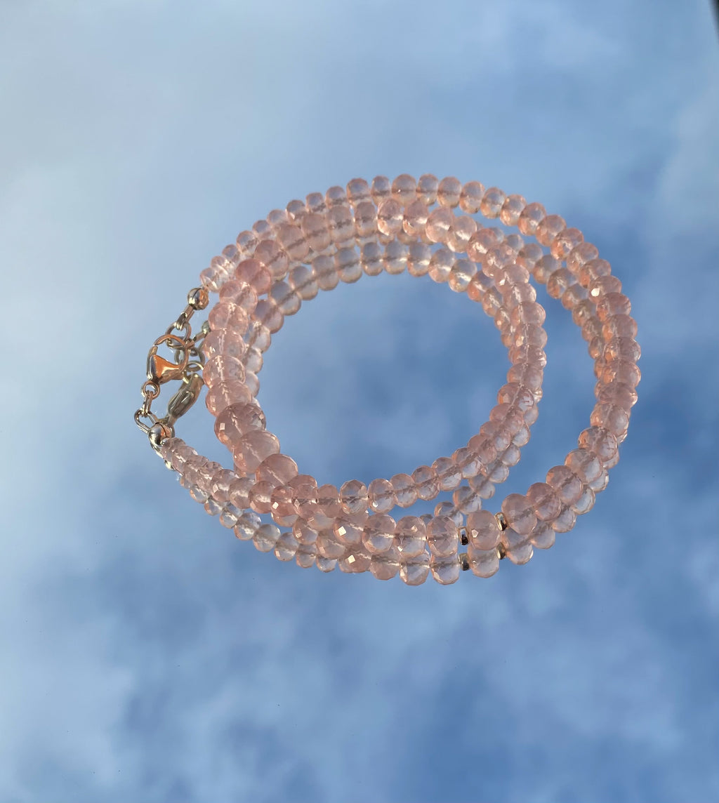 Rose Quartz Beaded Necklace- Sterling Silver