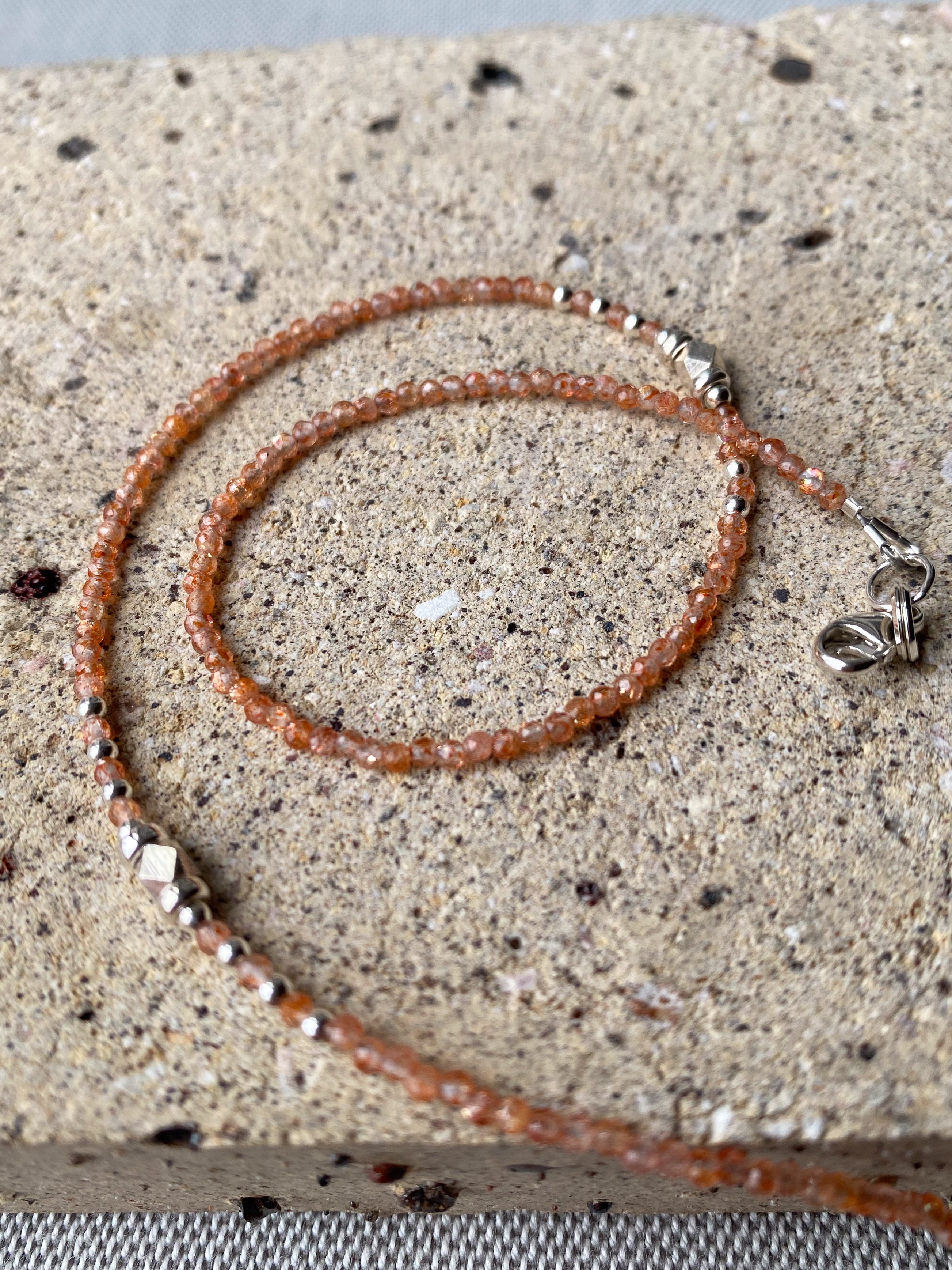 Dainty Sunstone Beaded Necklace