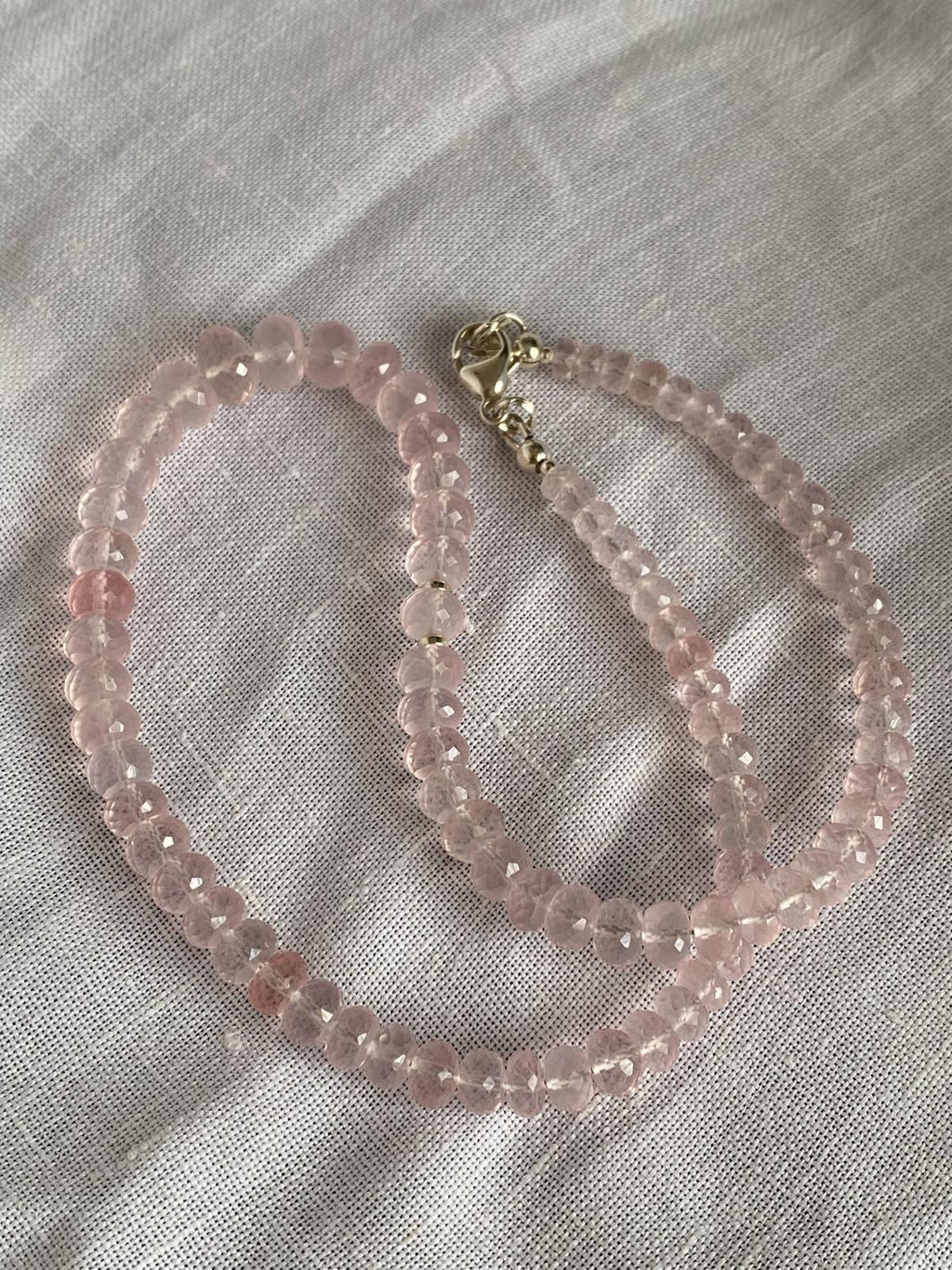 Rose Quartz Beaded Necklace- Sterling Silver
