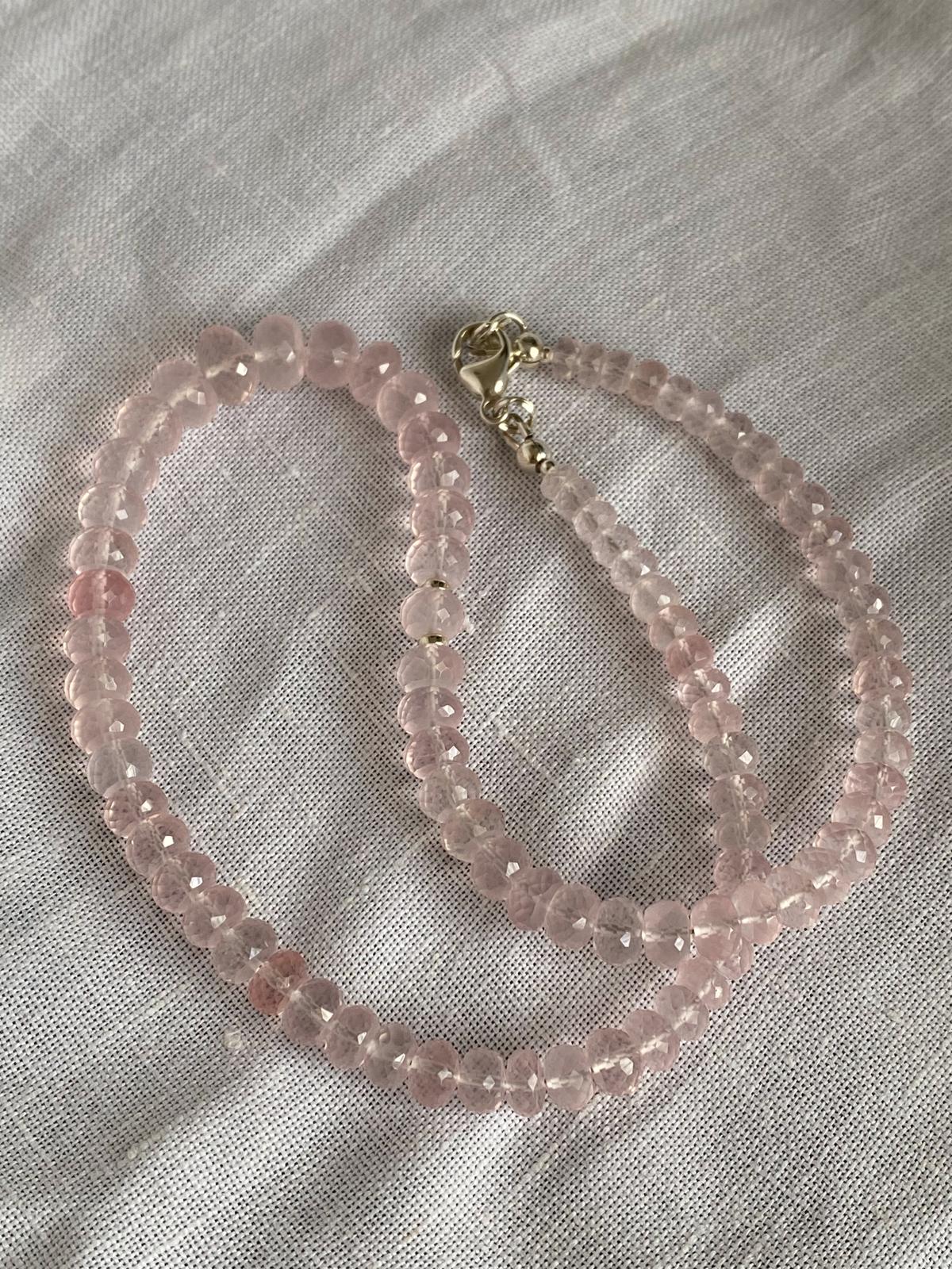 Rose Quartz Beaded Necklace- Sterling Silver