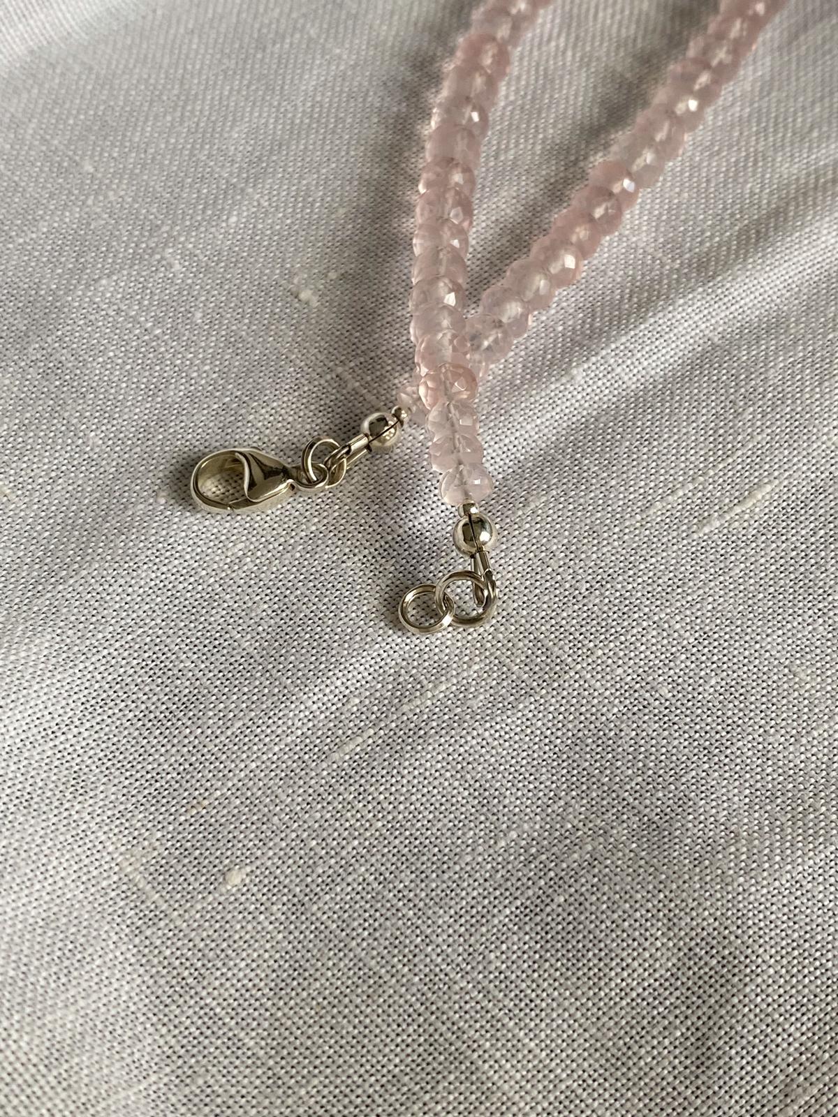 Rose Quartz Beaded Necklace- Sterling Silver