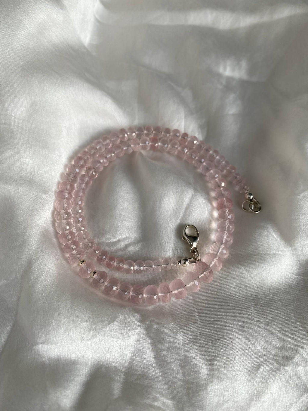 Rose Quartz Beaded Necklace- Sterling Silver